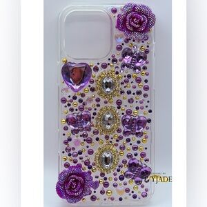 iPhone 16 Pro Max purple and Gold Embellished Phone Case